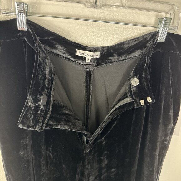 Reformation Women's 12 WES Wide Leg Velvet Pants Pleated Silk Bld NWT Ins. 32.5" - Picture 15 of 16